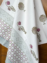 Subtle Floral Blockprint Cotton Towel- Waffle Weave
