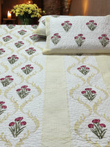 KING Size Quilted Blockprint REVERSIBLE Mulmul Bedcover (108*108 inches)