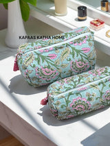Pink Green Set of 2 Pouches (medium and small)