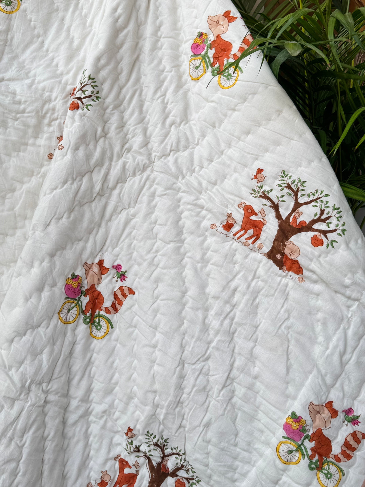 Fox on Bike Kids Quilt Blockprint
