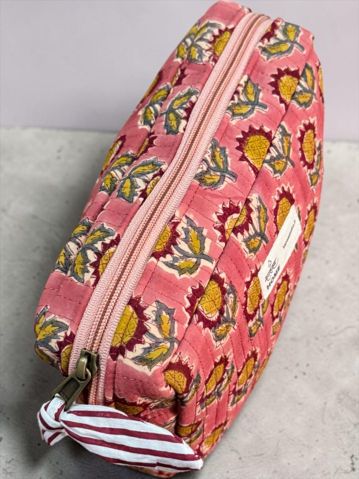 Petal Bud Hand-Block Cotton Quilted Utility Pouch
