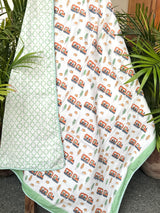 Train Ride Hand Block Printed Layered Kids Blanket