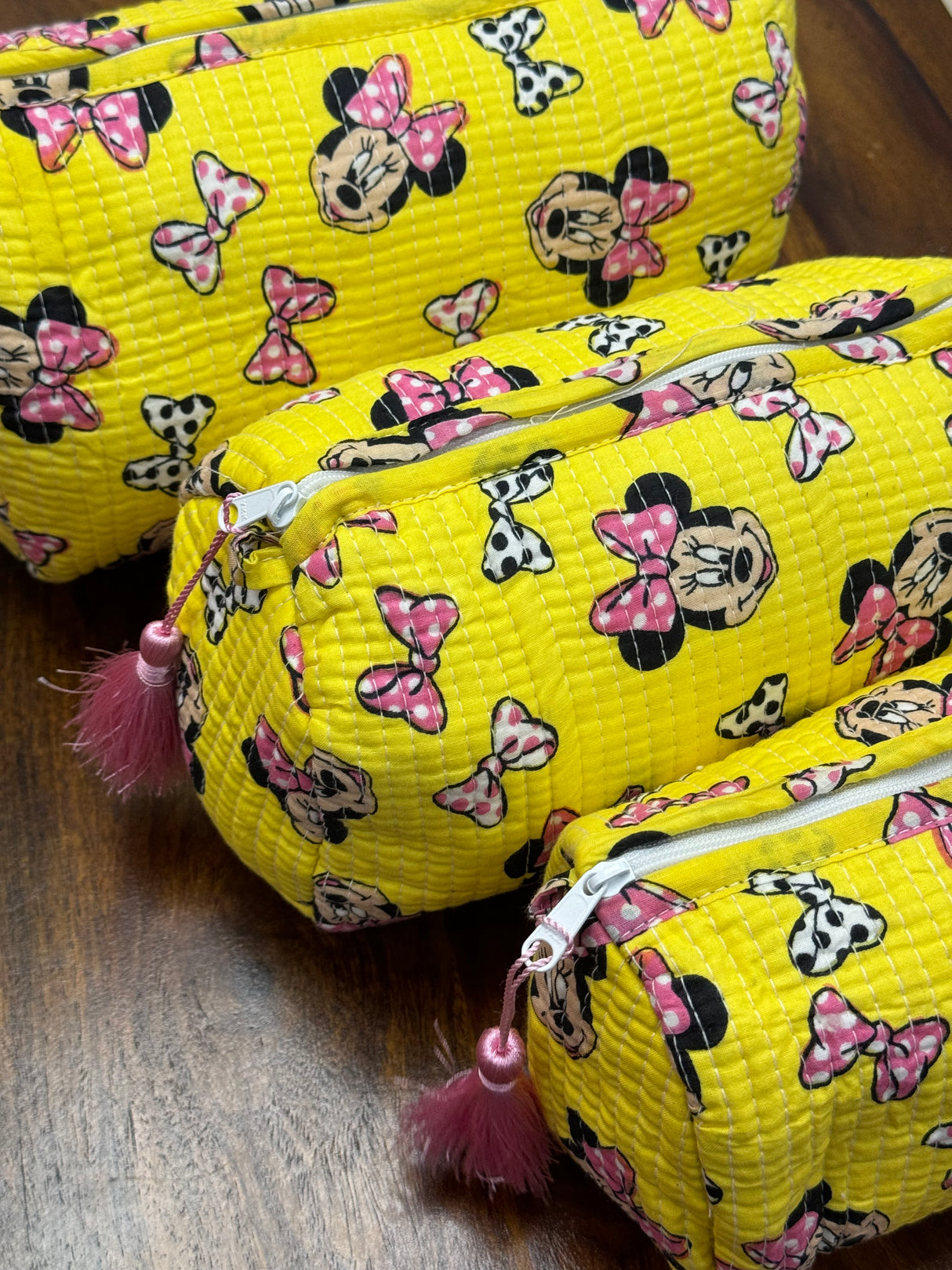 Yellow minnie Set of 3 Multipurpose Pouch (large, medium and small)