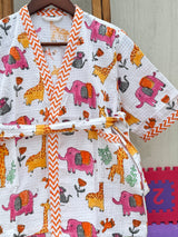 Jungle Kids Bathrobe-Cotton Waffle Blockprint