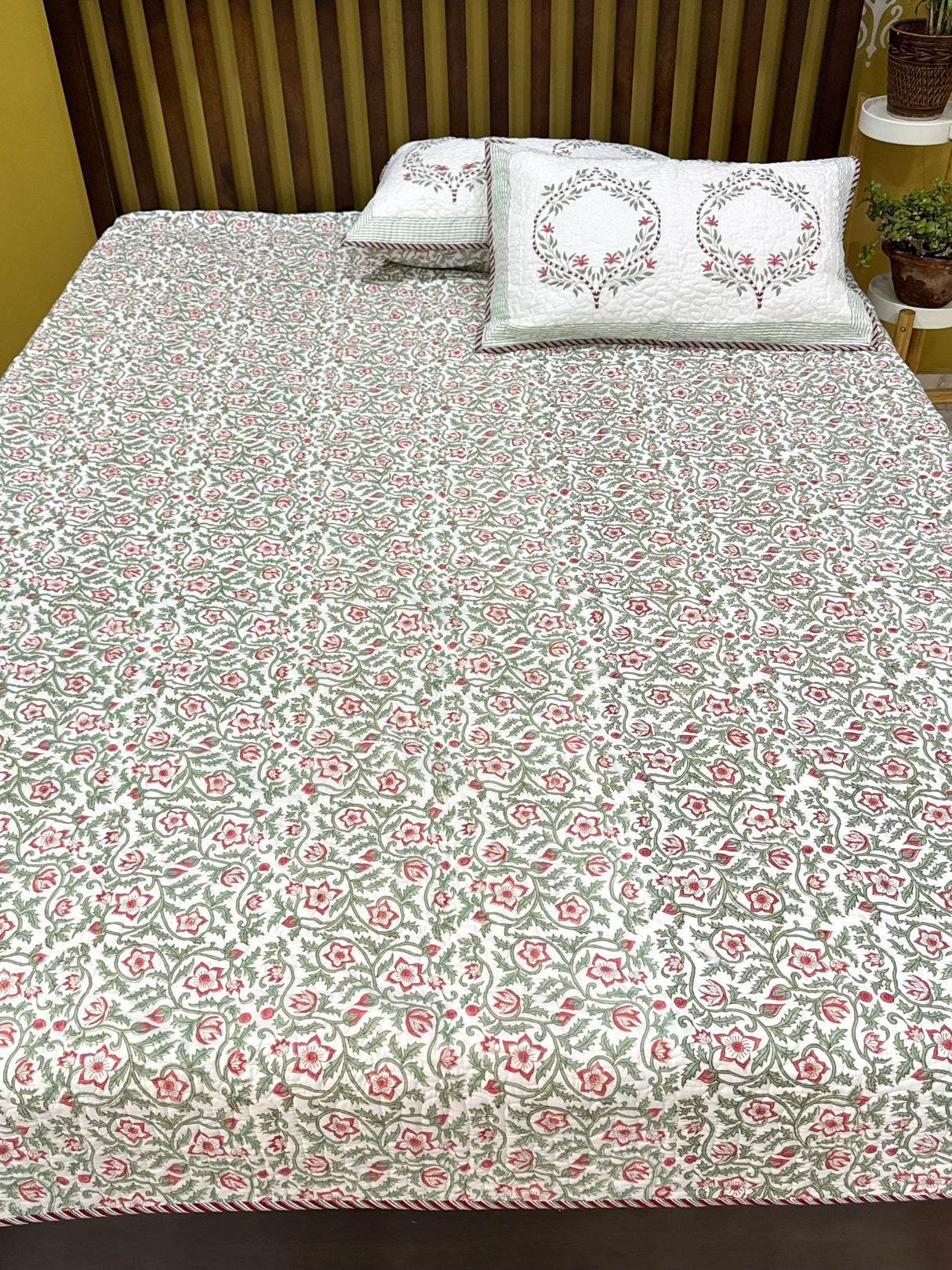 KING Size Quilted Blockprint REVERSIBLE Mulmul Bedcover (108*108 inches)