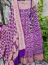 Gorgeous Purple Pure Banarsi Georgette Bandhani Lehenga with Dupatta