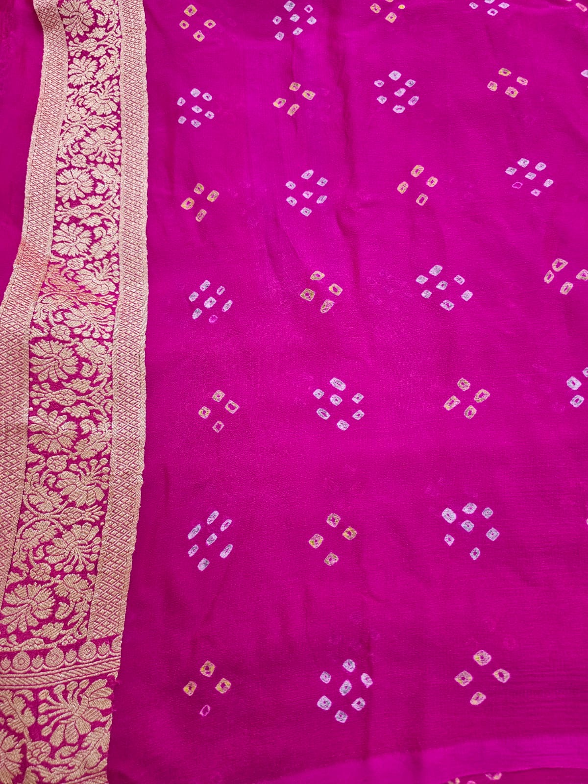 Hot Pink Pure Banarsi Georgette Bandhani Lehenga