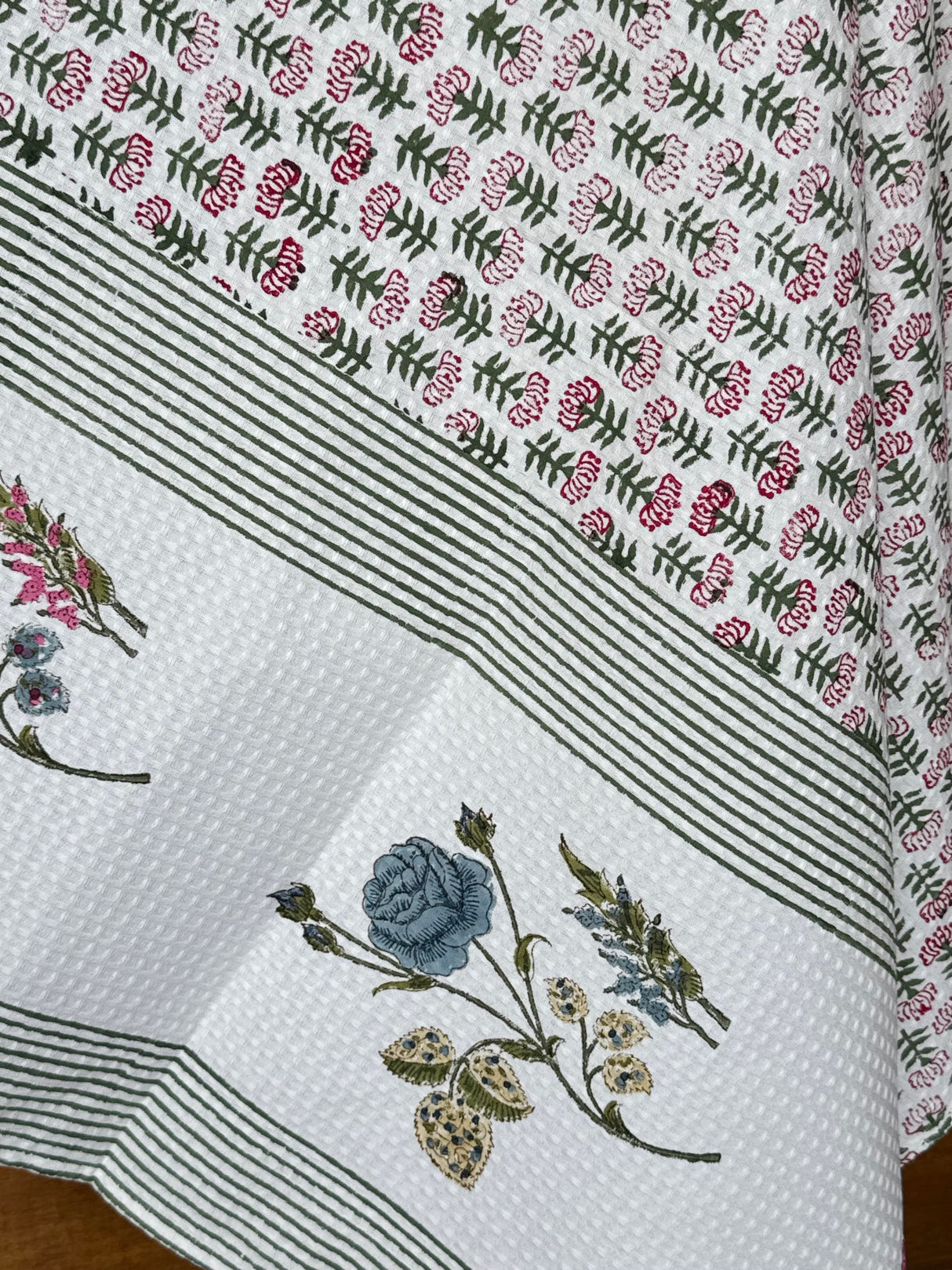 Rose Flowers Blockprint Cotton Towel- Waffle Weave