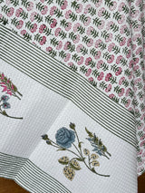 Rose Flowers Blockprint Cotton Towel- Waffle Weave