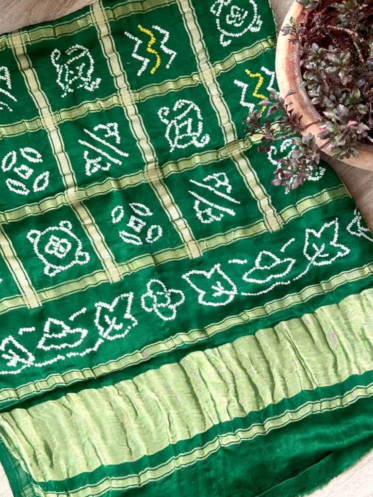 Green Pure Gajji Bandhani Blouse Fabric