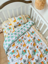 Animals Cot Set- Blockprint (1 quilt, 1 cot sheet, 1 pillow case)