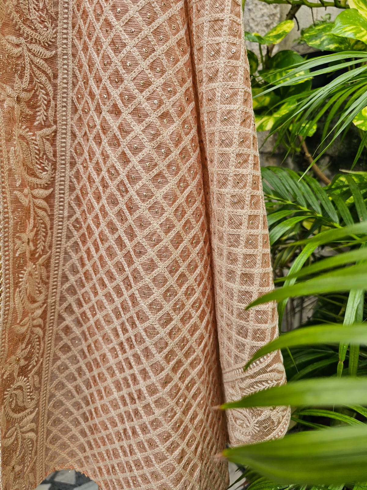 3 Piece Chanderi mulmul Unstitched Suit Set in Shade of Peach