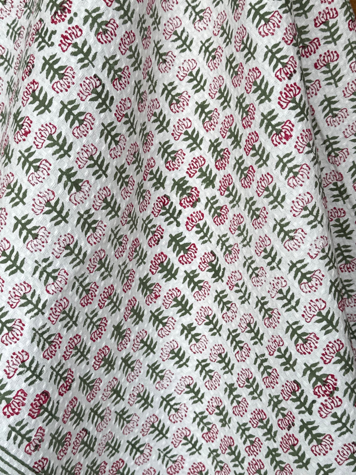 Rose Flowers Blockprint Cotton Towel- Waffle Weave
