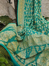 Turquoise Pure Banarsi Georgette Bandhani Dupatta