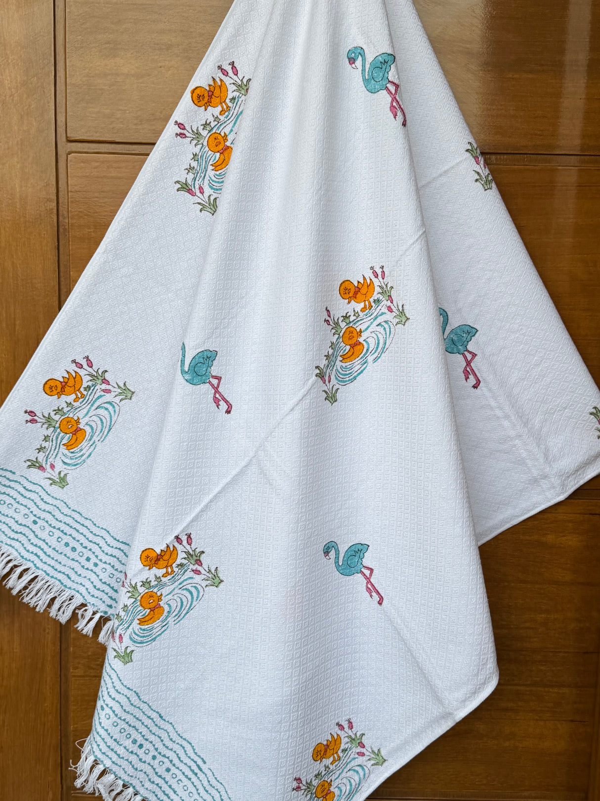 Cute Birds Blockprint Kids Towel – Cotton Jacquard Weave