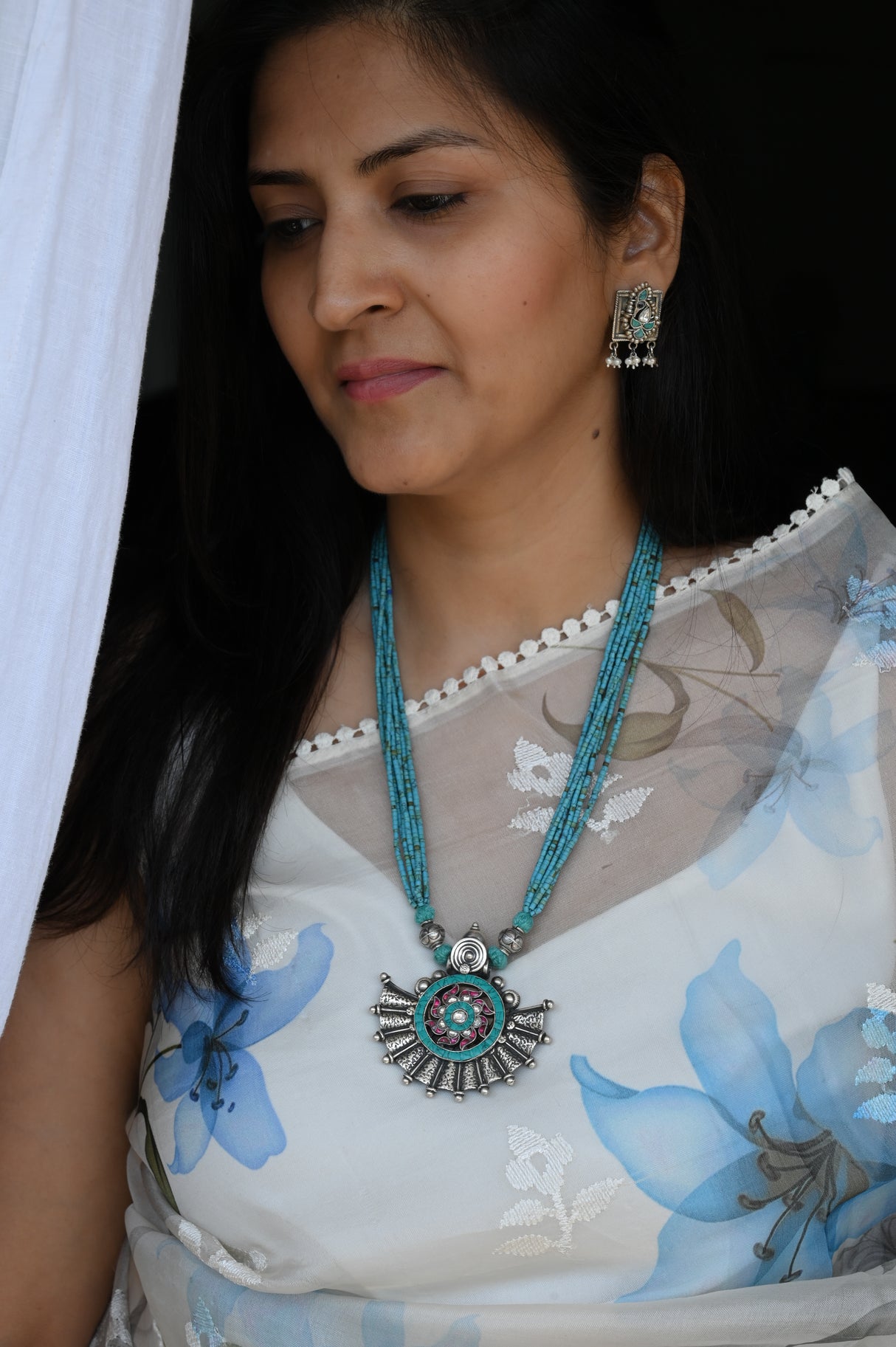 Exclusive Pendant Handcrafted using 92.5 Silver in Turquoise Mala