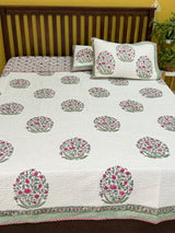 KING Size Quilted Blockprint REVERSIBLE Mulmul Bedcover (108*108 inches)