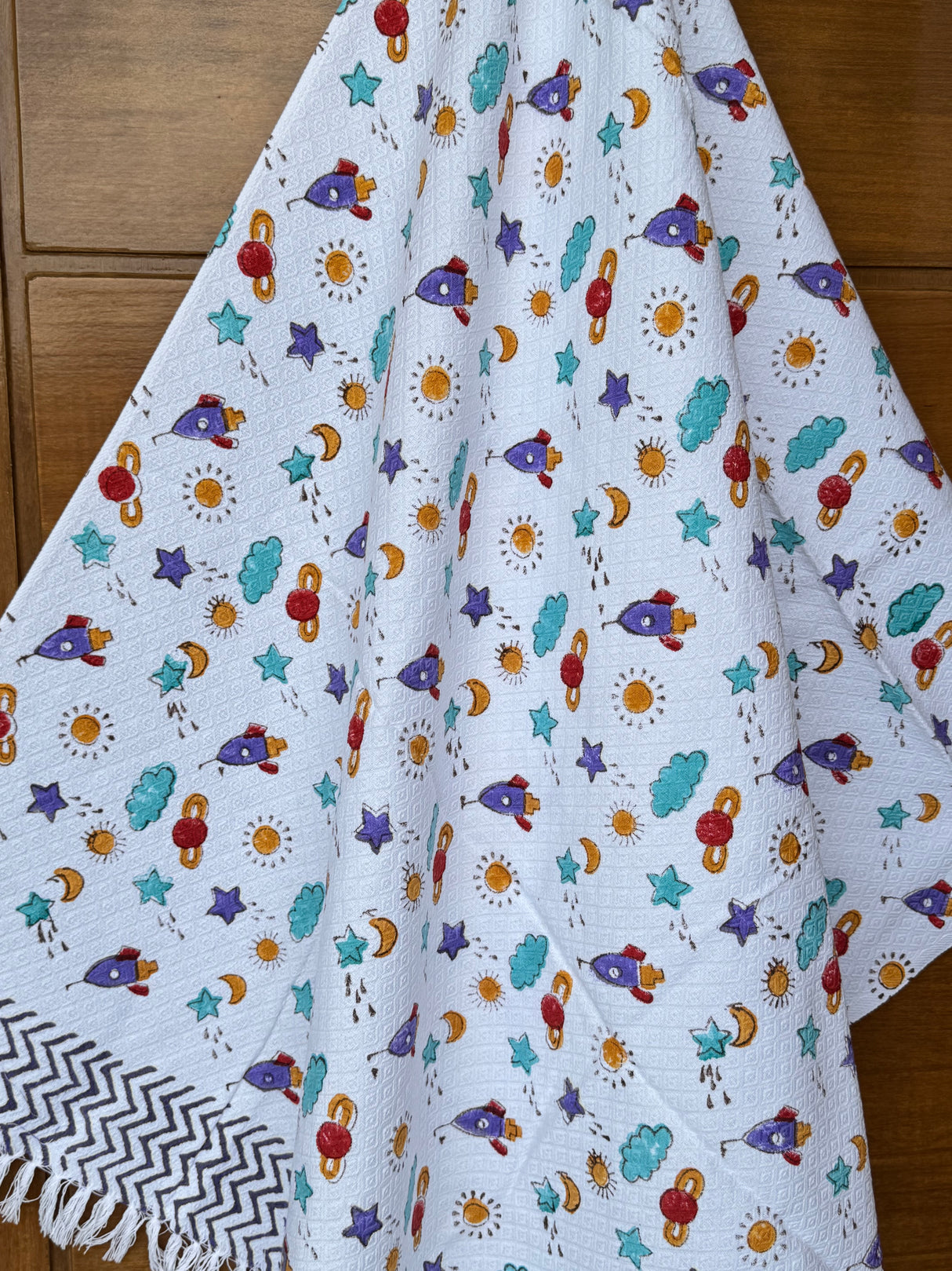 Purple Space Blockprint Kids Towel – Cotton Jacquard Weave