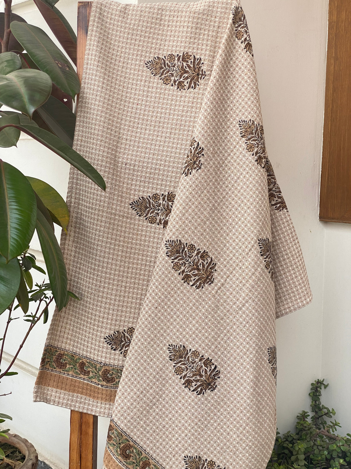 Blockprint Soft Waffle Cotton Towel (60-30 inches)