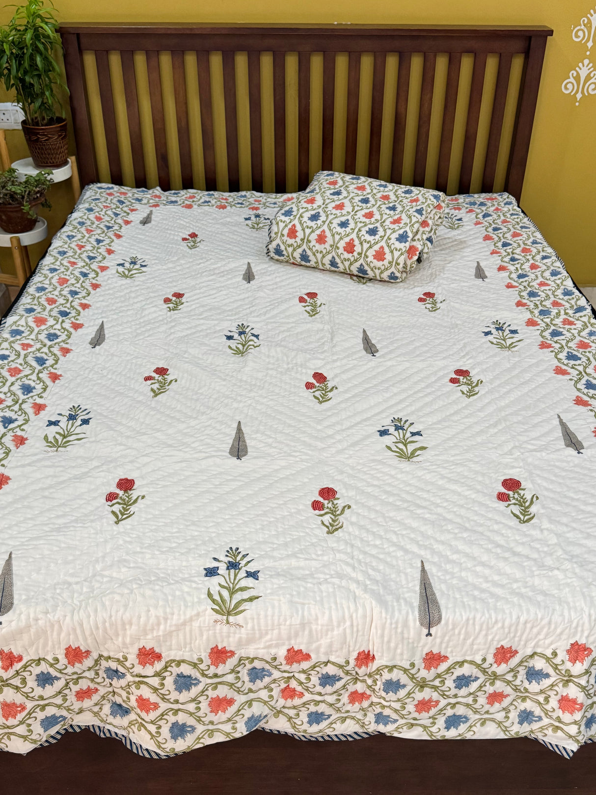 Blockprint Mulmul Reversible Quilt