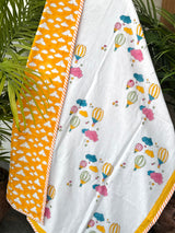 Yellow Hot Air Balloon Layered Kids Blanket