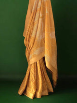 Yellow Ocre Half and Half Mangalagiri Cotton Bandhani Saree