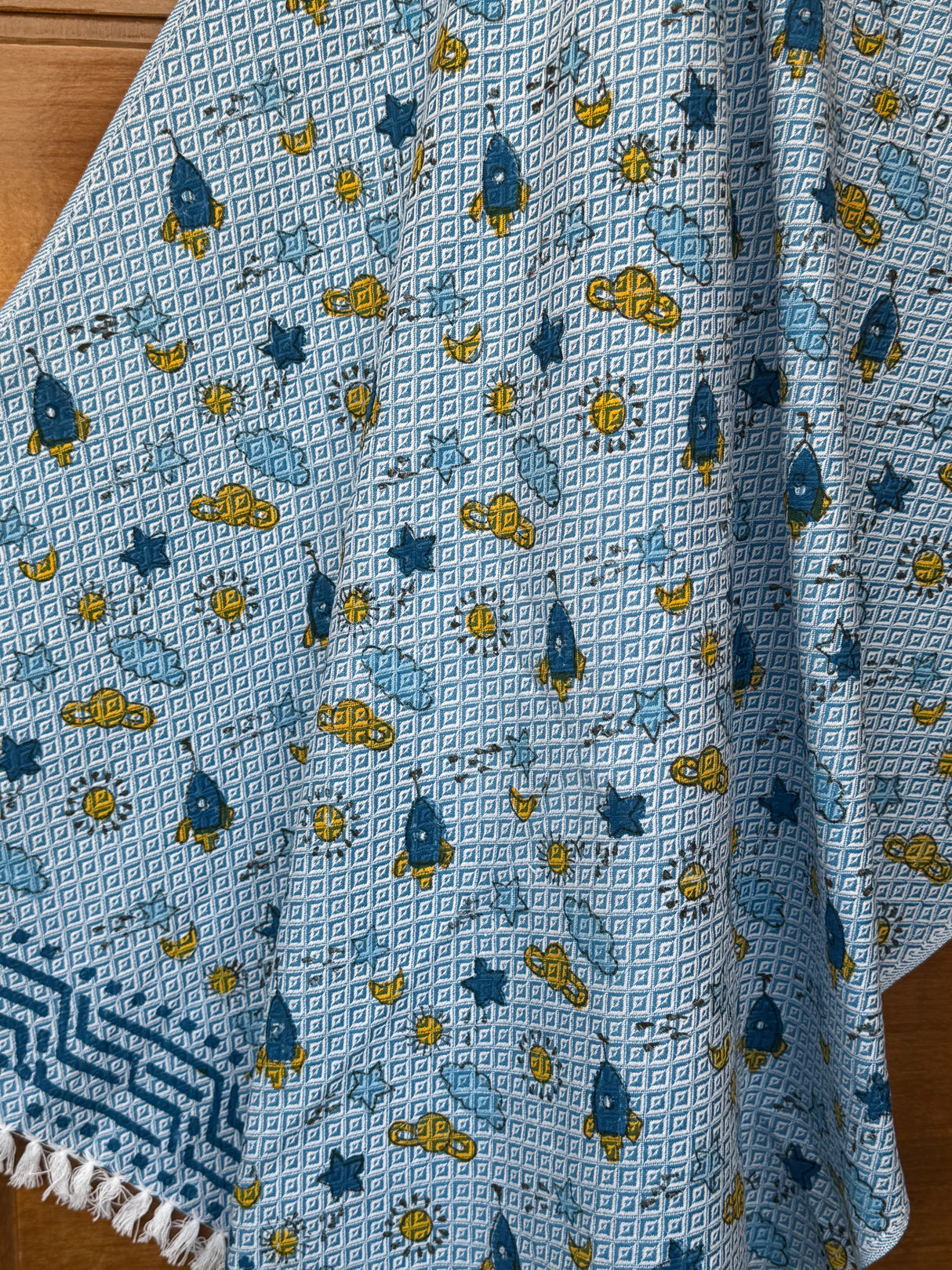 Space Adventure Blockprint Kids Towel – Cotton Jacquard Weave