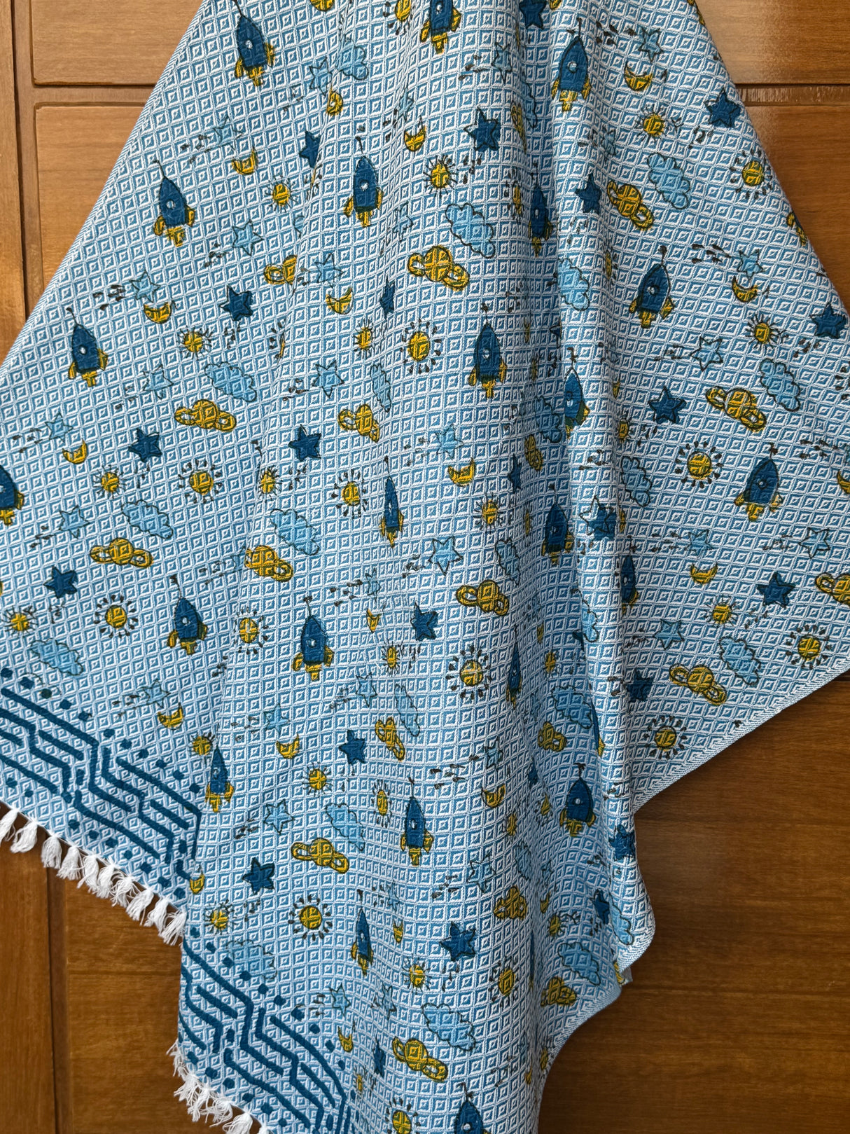 Space Adventure Blockprint Kids Towel – Cotton Jacquard Weave