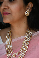 Handcrafted 92.5 Silver Rani Haar and Earrings With Moissanite Polki