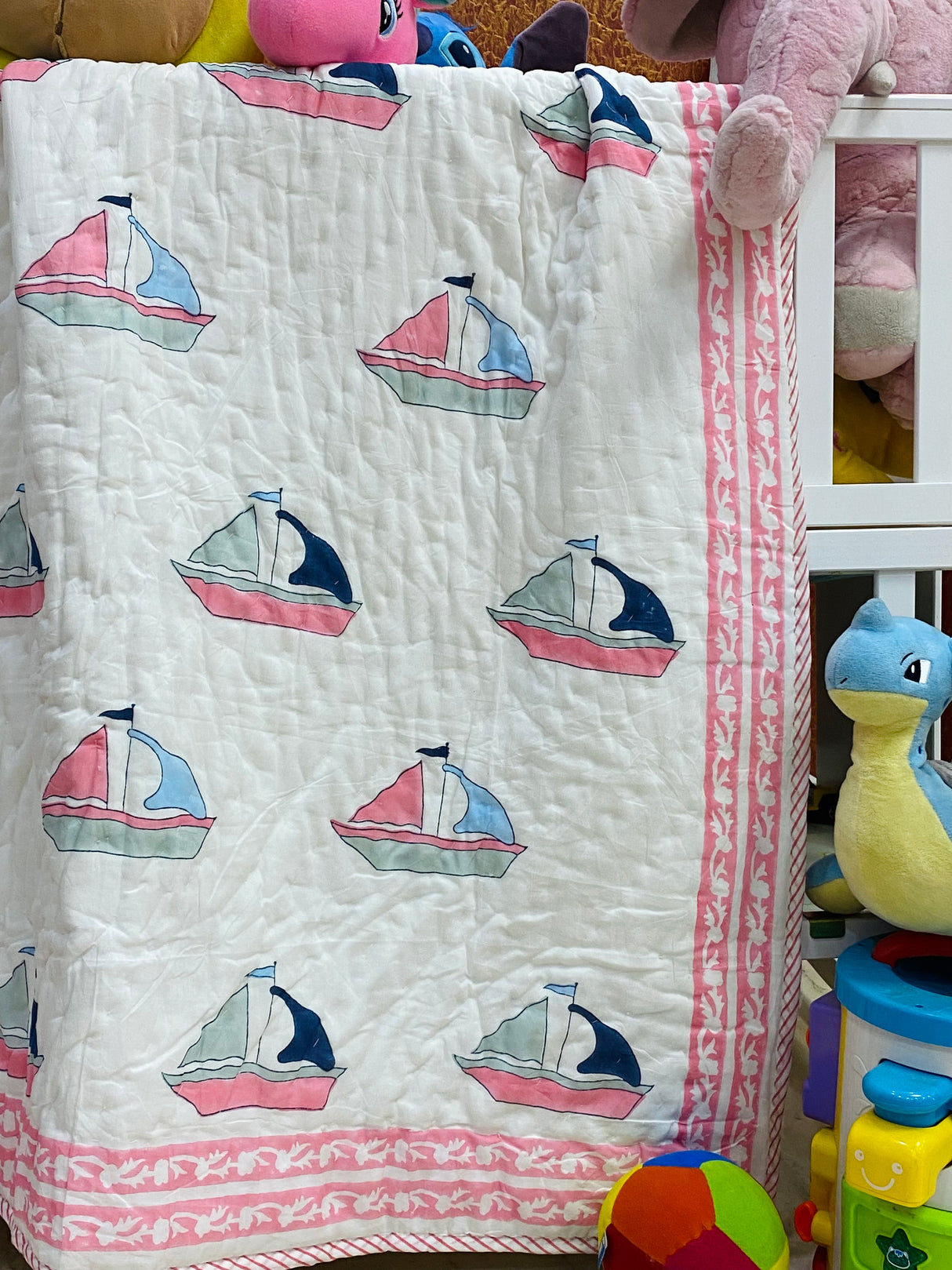 Boat Kids Quilt Handblock Printed