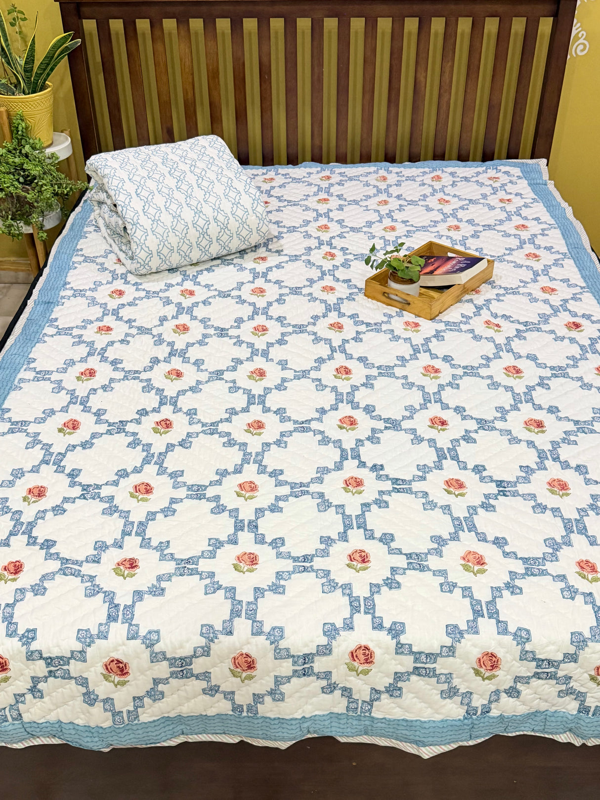 Spring Repose Handblock Print Reversible Mulmul Quilt