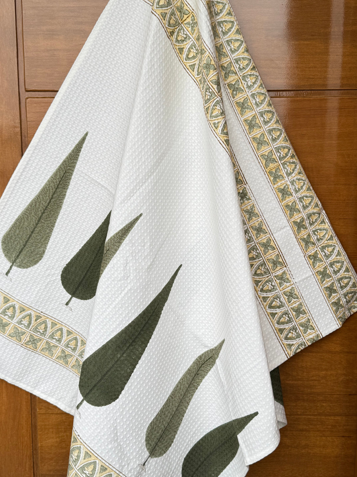 Graceful Grey Blockprint Towel – Waffle Weave
