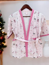 Ballerina Kids Bathrobe-Cotton Waffle Blockprint