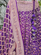 Gorgeous Purple Pure Banarsi Georgette Bandhani Lehenga with Dupatta