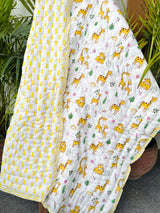 Yellow Giraffe Blockprint Kids Quilt