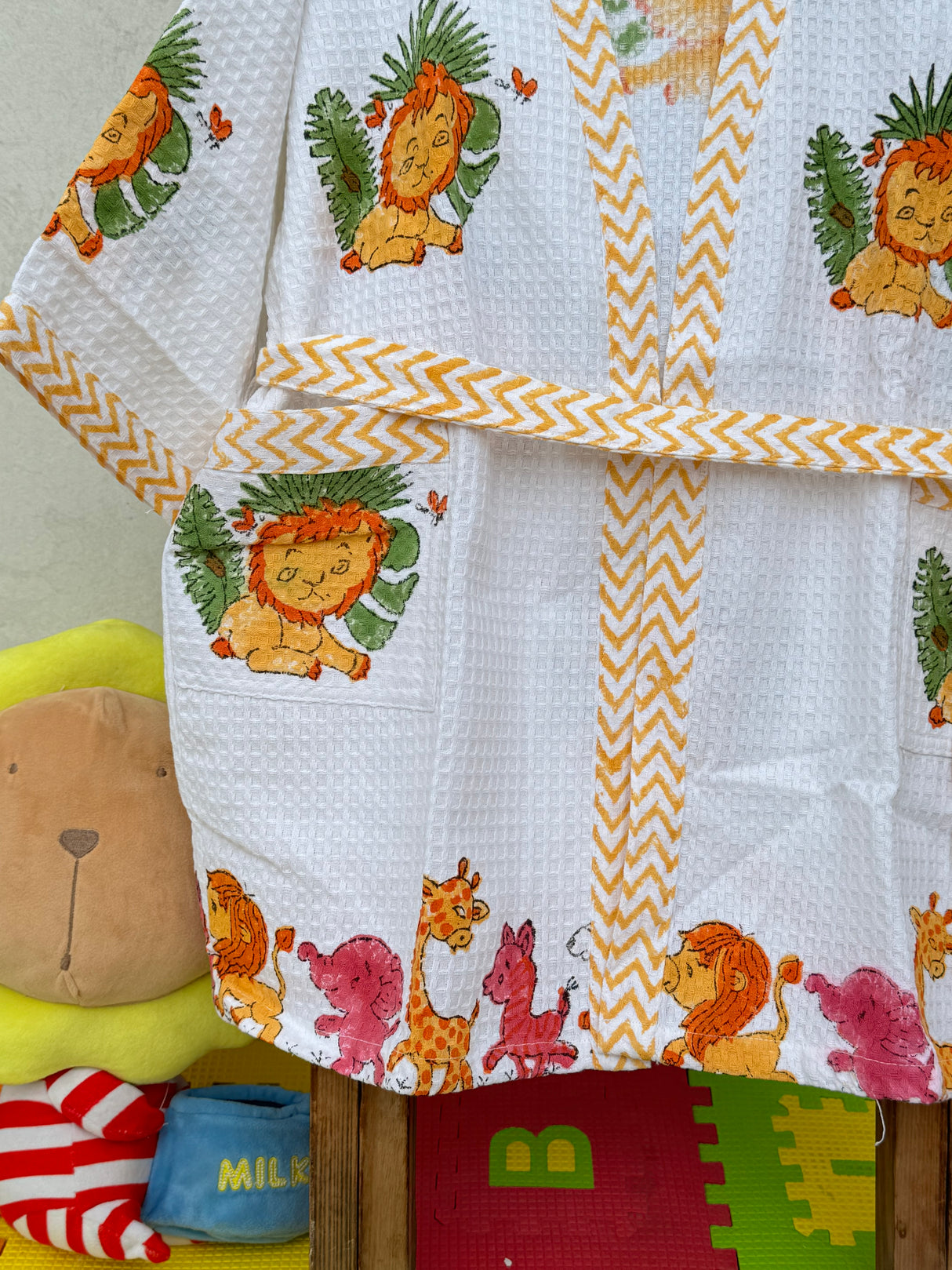 Jungle Friends- Kids Cotton Waffle Bathrobe