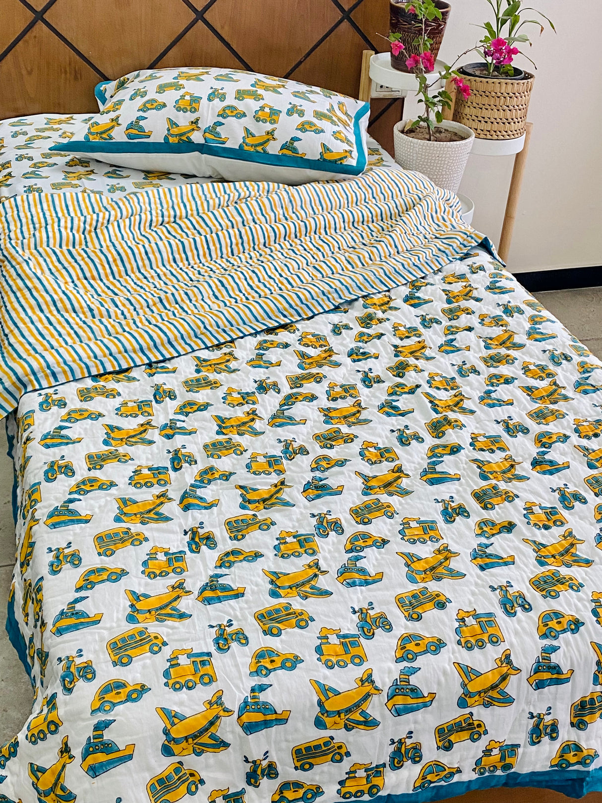 Cars Aeroplane Blockprint Kids Quilt