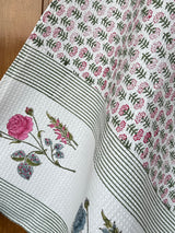 Rose Flowers Blockprint Cotton Towel- Waffle Weave