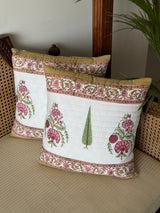 Pair of Quilted Handblock Printed Cushion Covers- 16*16 inches