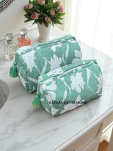 Green White Set of 2 Pouches (medium and small)
