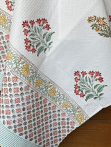 Elegant Flowers Blockprint Cotton Towel- Waffle Weave