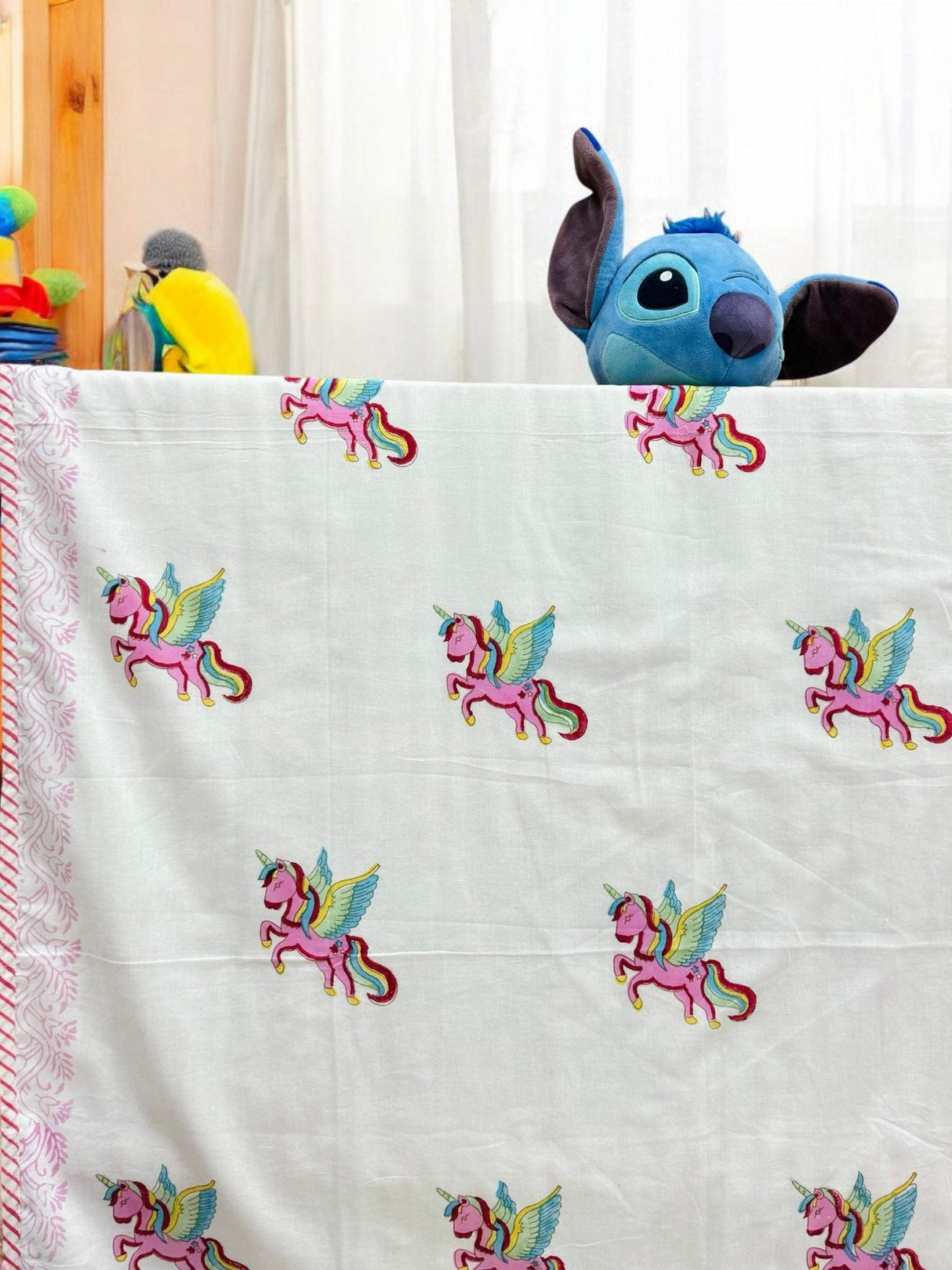 Unicorn Blockprint Kids Cotton Dohar