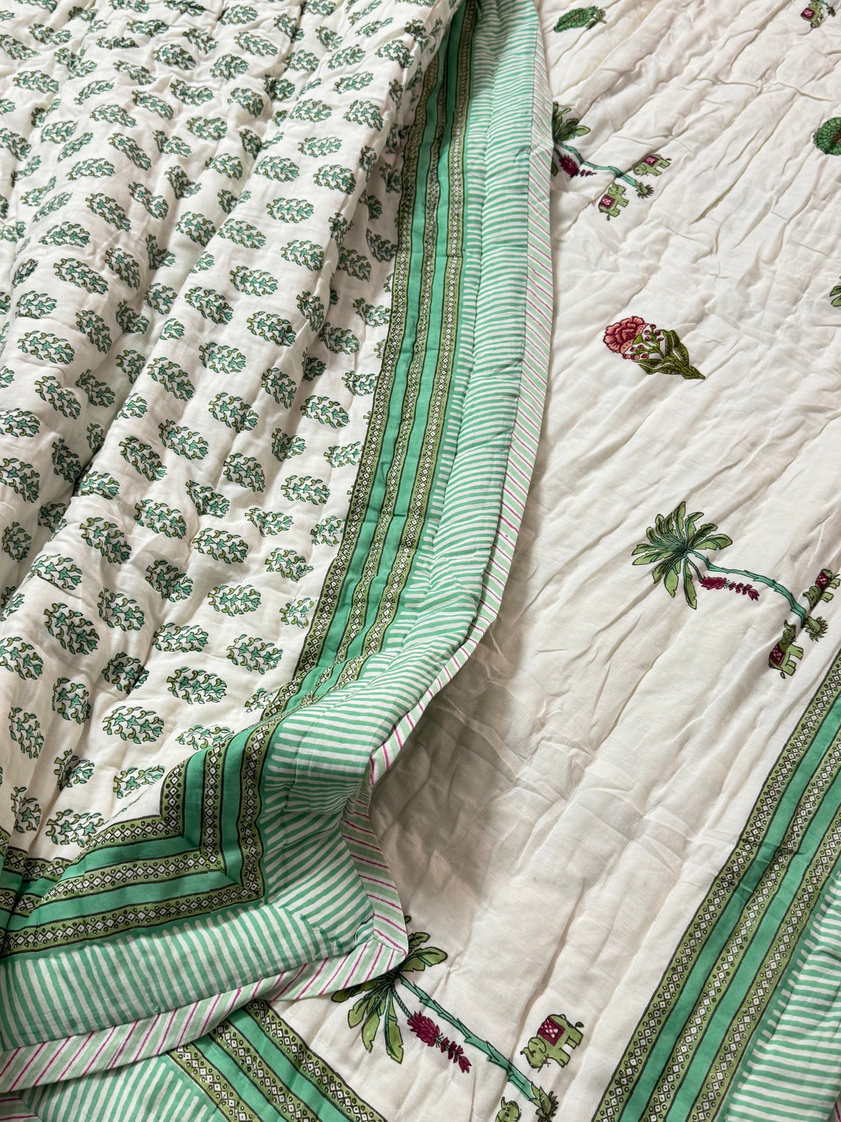 Blockprint Mulmul Reversible Quilt