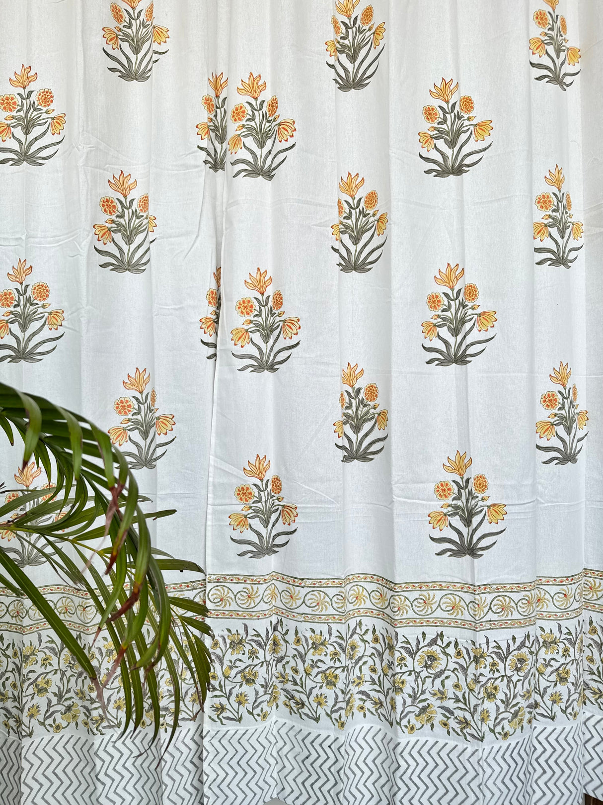 Beautiful Yellow Floral Blockprint Cotton Curtain