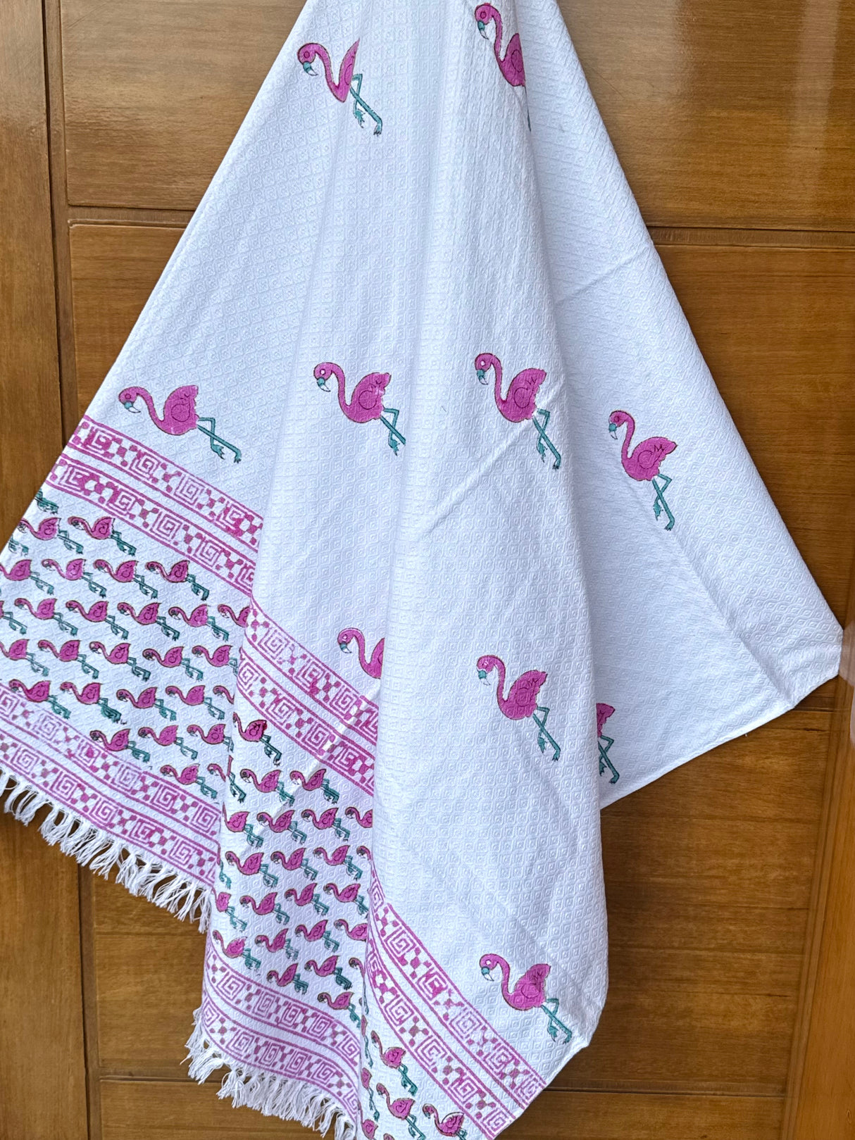 Flamingo  Blockprint Kids Towel – Cotton Jacquard Weave