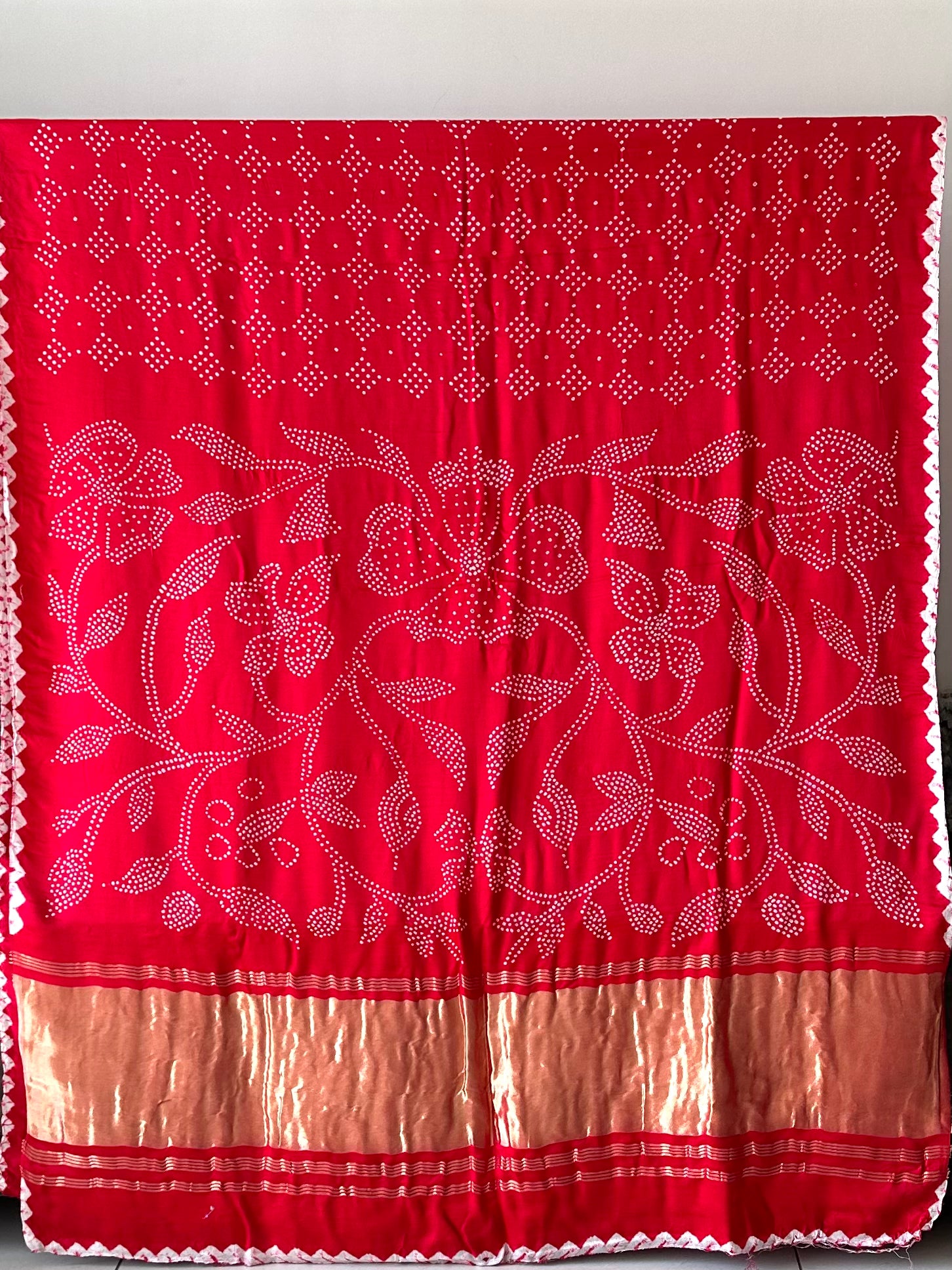 Red Pure Gajji Silk Bandhani Saree