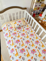 Cot Sheet- Animals Blockprint Cotton -Cot Size (60-40 inches)