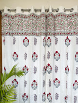 Pair of Red Elegant Blockprint Cotton Curtains (Set of 2)