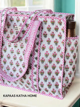 Pink Flowers Tote Bag (with Zip Closure)