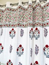 Pair of Red Elegant Blockprint Cotton Curtains (Set of 2)